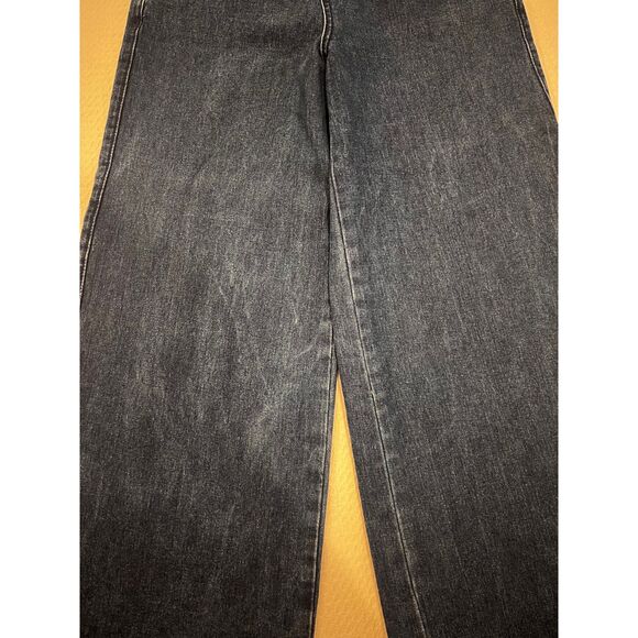Forever21 Dark Wash Wide Leg Distressed Hem Denim Jeans Women's Size 26 FLAW - Picture 12 of 16